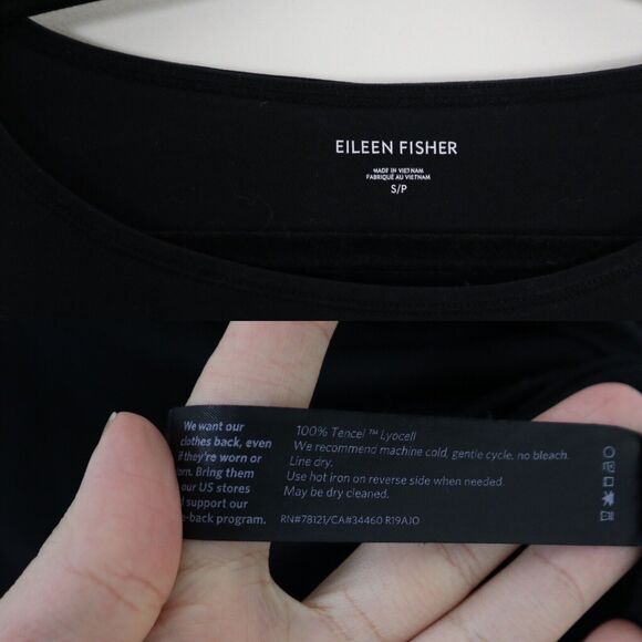 Eileen Fisher Size S Tencel Interlock Ballet Neck Top Slit High Low Hem Black - Picture 4 of 12